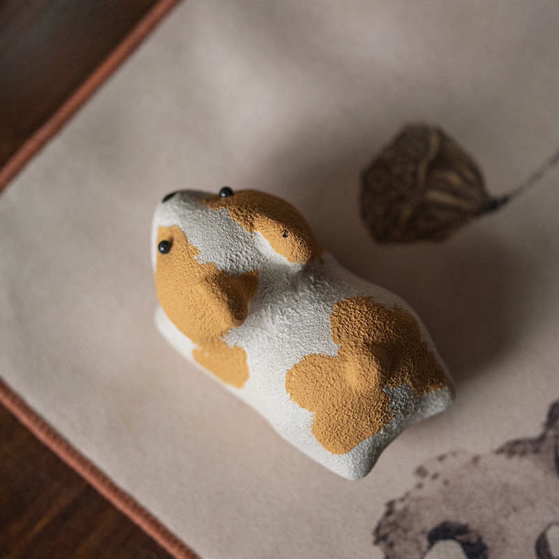 紫砂茶宠摆件 创意手工陶瓷可爱柯基茶玩盖置 