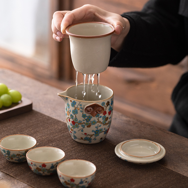 汝窯金梅快客杯一壺三杯