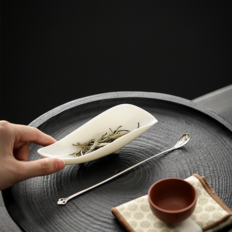 白瓷百搭茶則茶具配件素雅茶荷