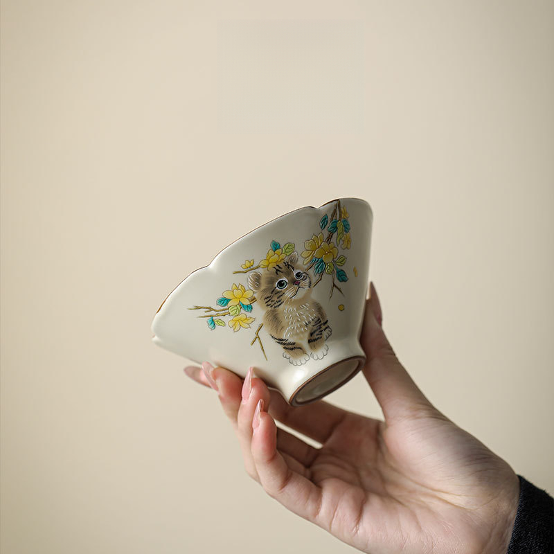 汝窯萌貓大斗笠杯