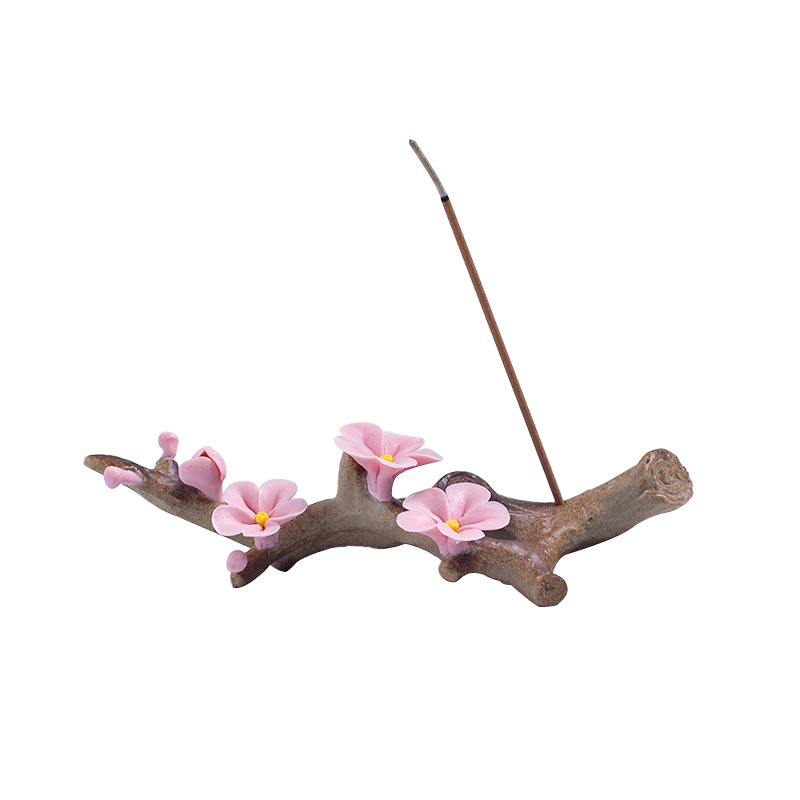 手捏陶瓷梅花小擺件 純手工瓷花筆擱 茶道茶寵小香插擱雅玩小物件