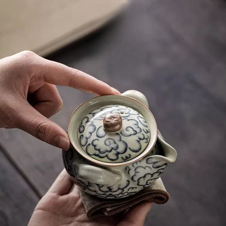 汝窯祥雲手抓壺輕奢高檔汝瓷茶具