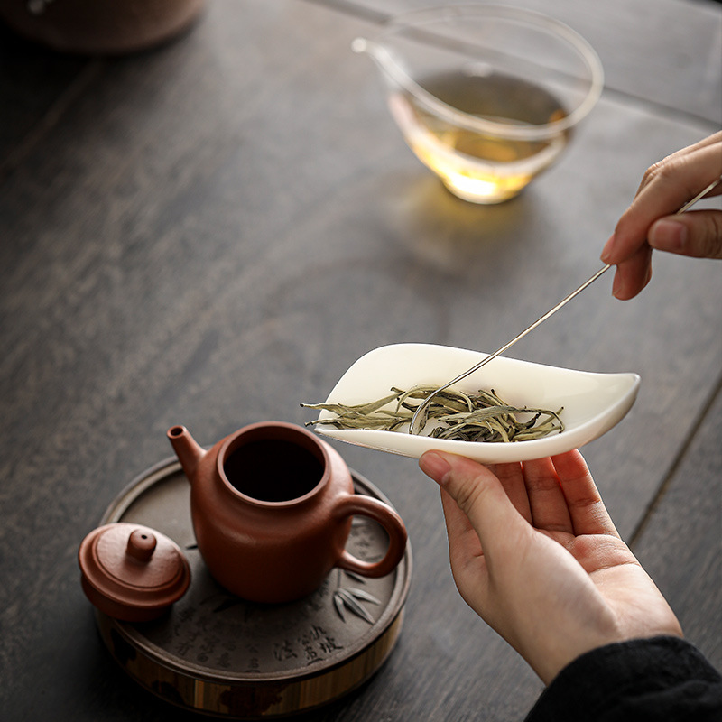 白瓷百搭茶則茶具配件素雅茶荷