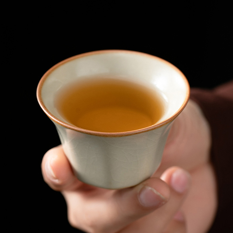 米黃汝窯品茗杯八棱杯