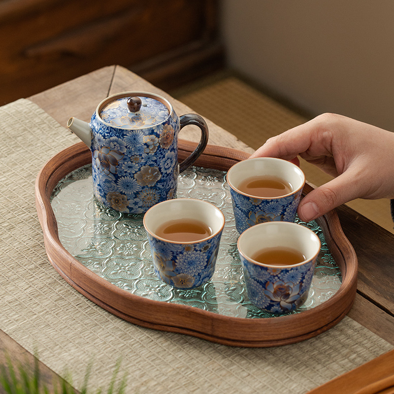 繁花汝窯直身壺茶杯禮盒