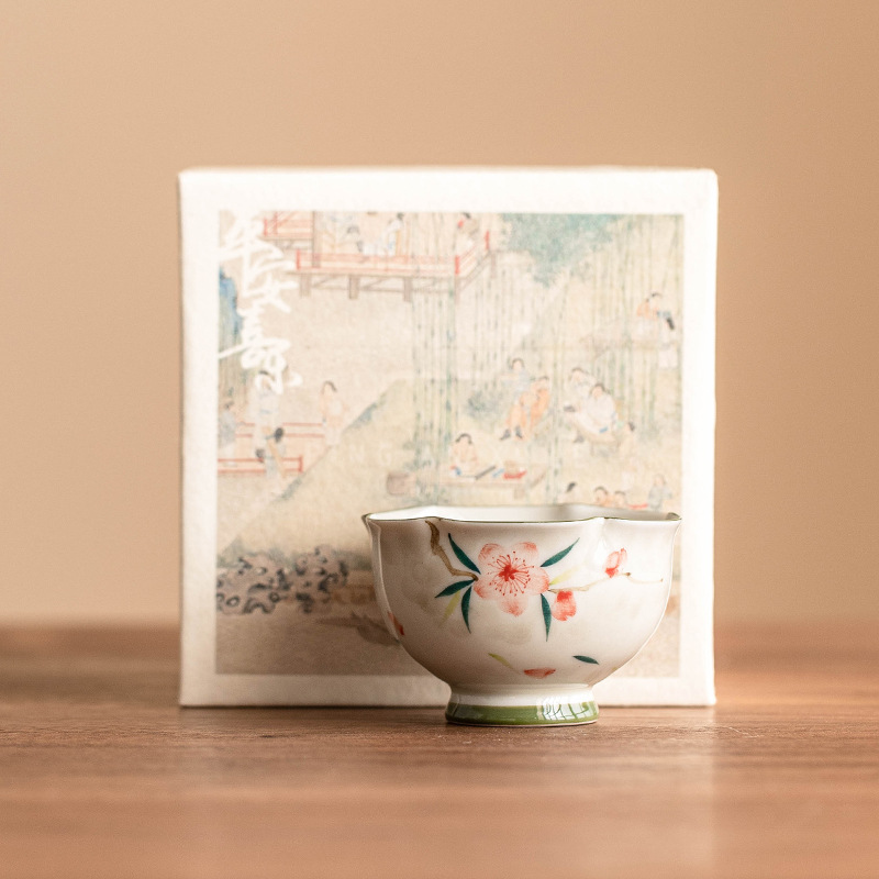 手繪桃花花蕾杯茶杯品茗杯