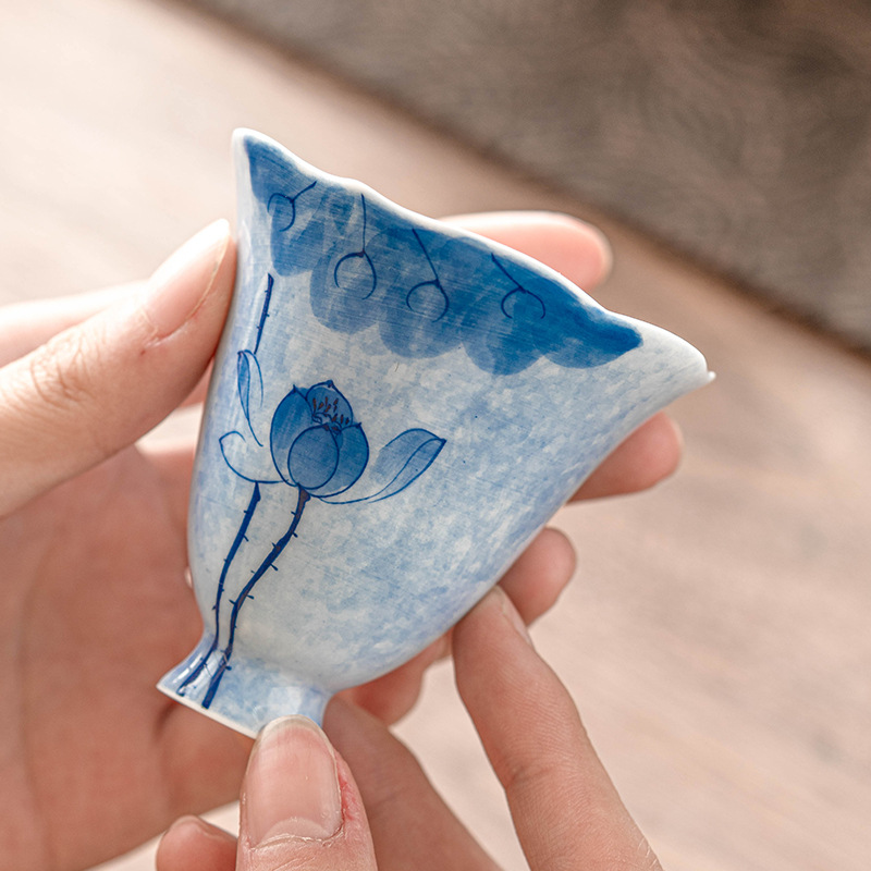 藍蓮花手繪陶瓷聞香杯