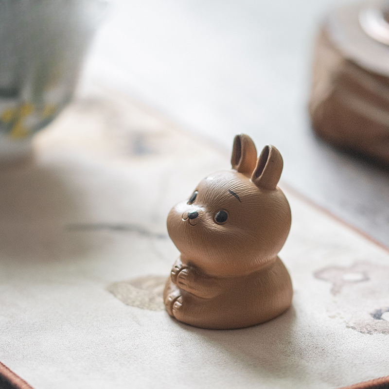 紫砂兔子茶寵 茶空間招財寓意陶瓷擺件