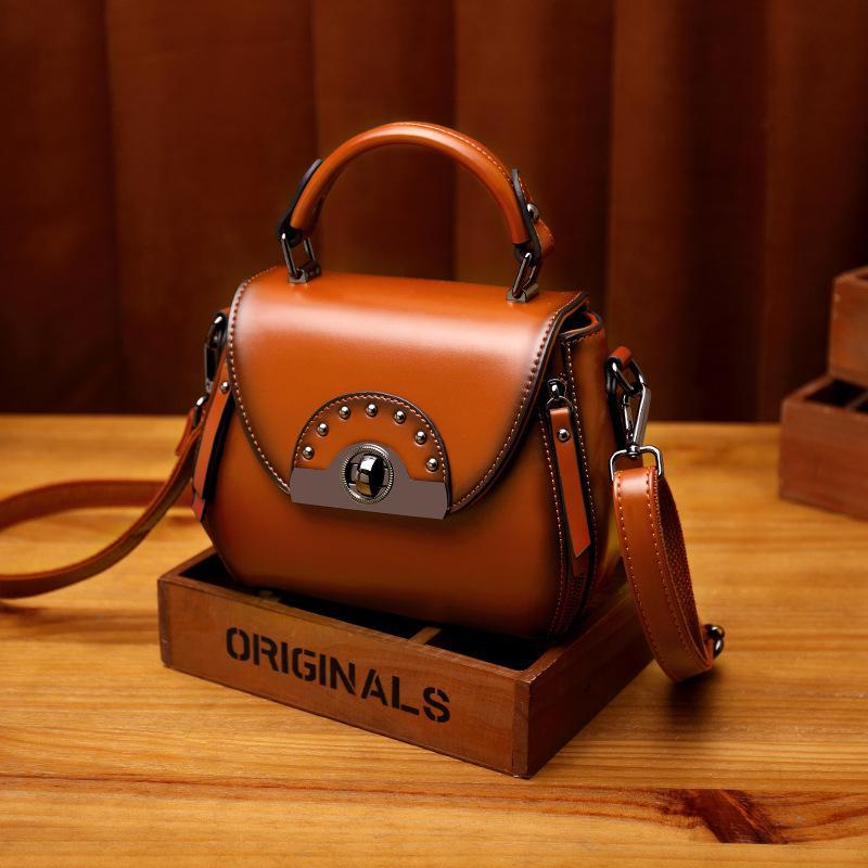 Leather Vintage Leather one shoulder portable diagonal span bag rivet saddle bag mySite