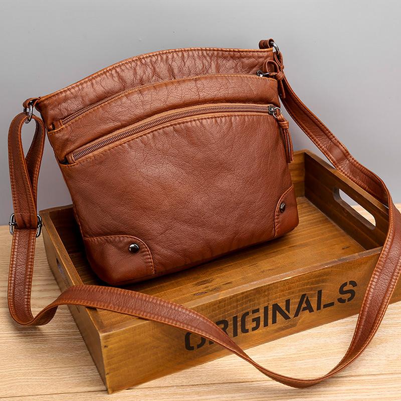 Casual soft leather solid color large capacity shoulder bag mySite