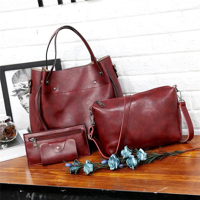 Ladies retro four-piece large-capacity Picture-mother bag, solid color handbag, one-shoulder diagonal bag mySite
