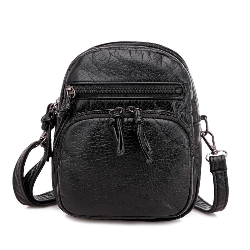 Casual soft leather solid color large capacity shoulder bag mySite