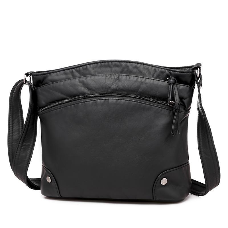 Casual soft leather solid color large capacity shoulder bag mySite