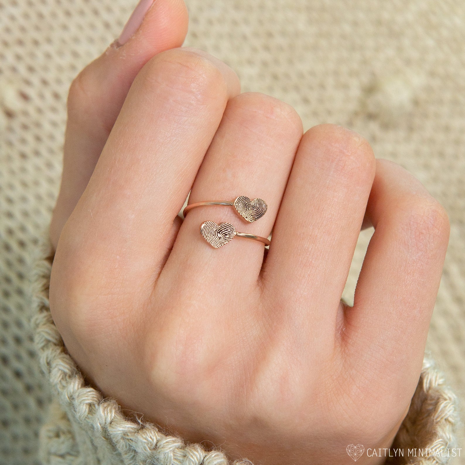 Double Heart Fingerprint Ring