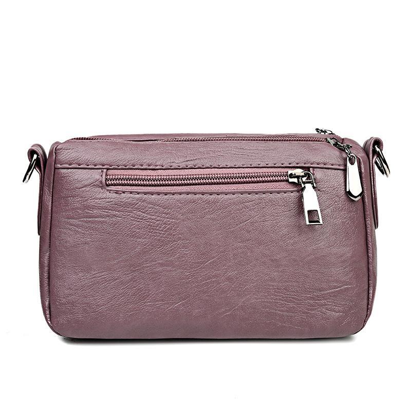 Ladies double-layer large capacity diagonal shoulder bag washed soft leather pouch mySite