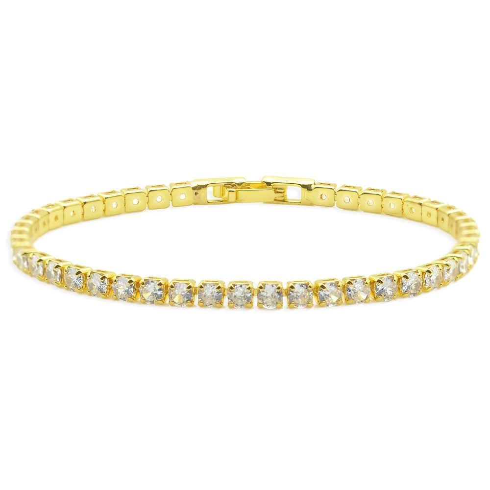14K Gold Plated 3mm Cubic Zirconia Classic Tennis Bracelet for Women Girl 6.5-7.5 Inch Dropshipping Dainty Jewellery Hip Hop