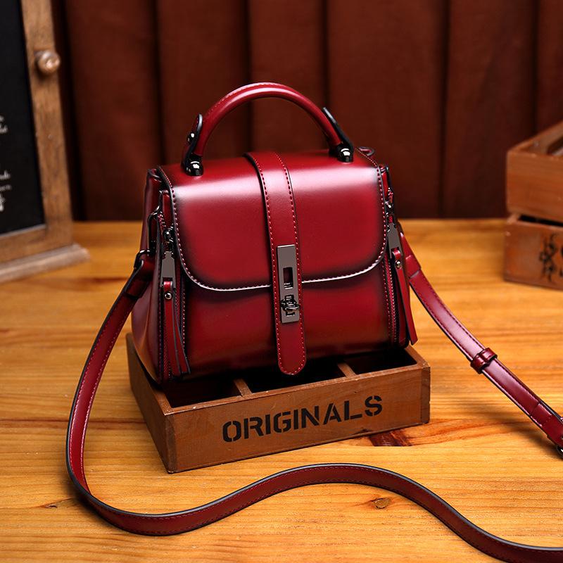 Vintage Women's bag leather fashion trend single shoulder diagonal bag flip bag mySite