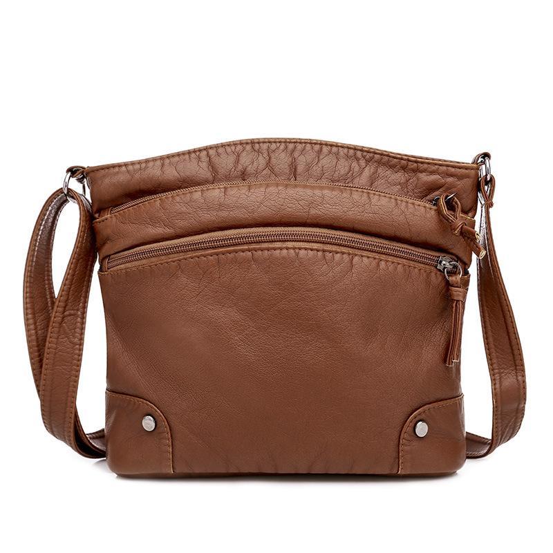 Casual soft leather solid color large capacity shoulder bag mySite