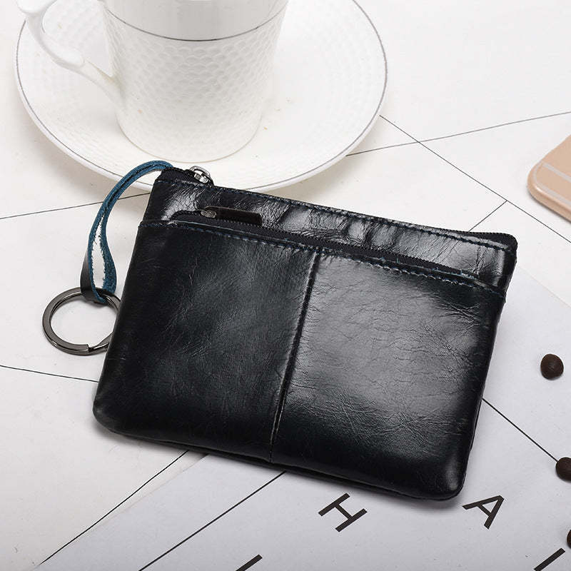Retro zipper short cowhide small change card holder mySite