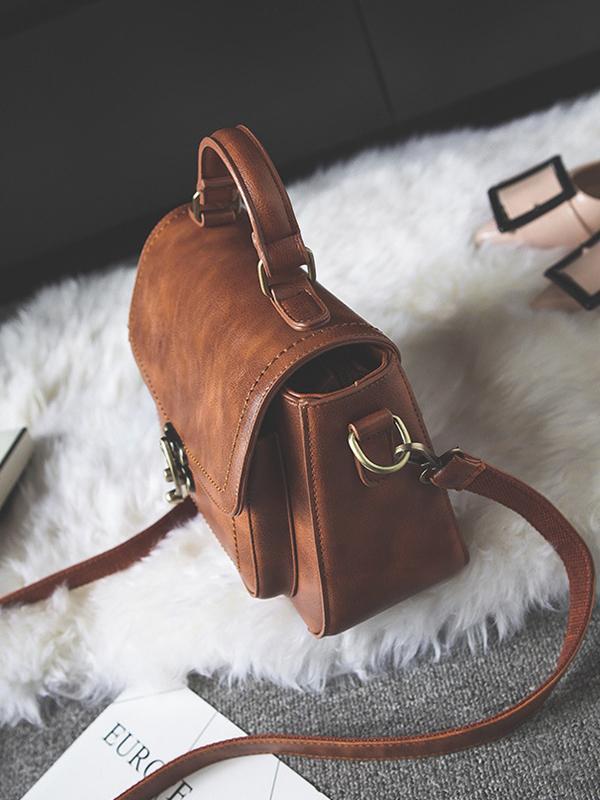 Vintage Unique Buckle Washed Leather Bag mySite