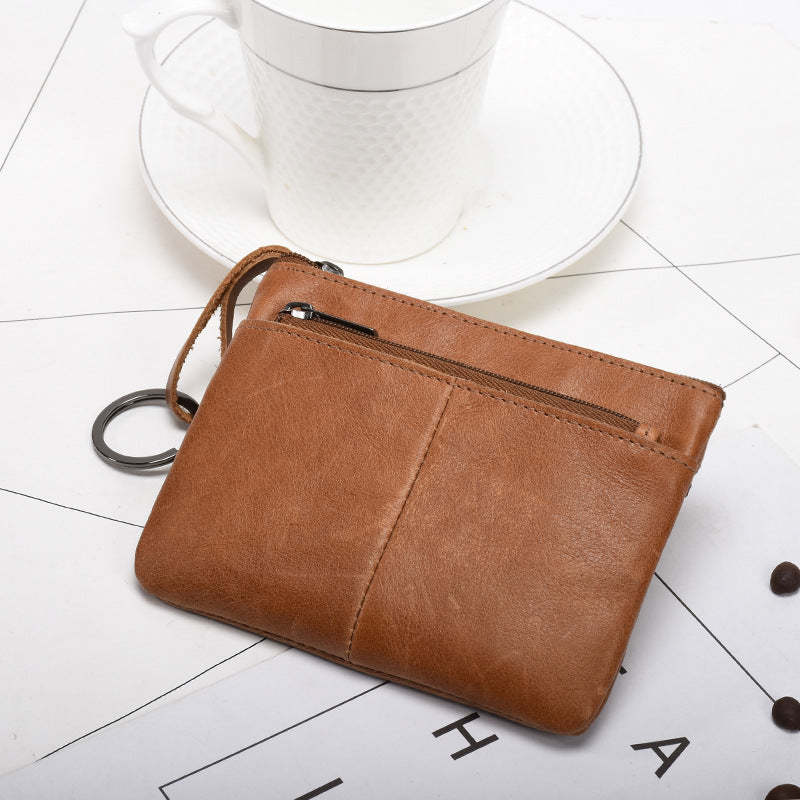 Retro zipper short cowhide small change card holder mySite