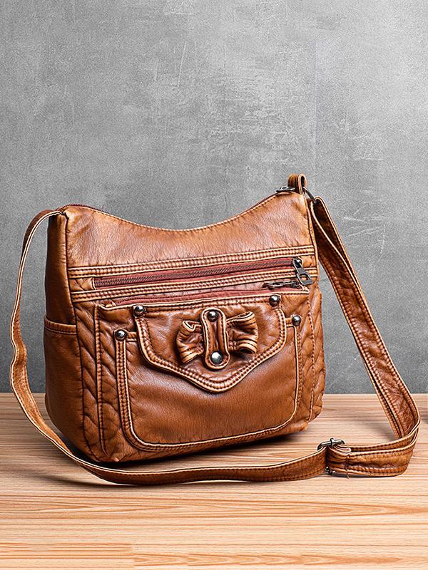 Vintage Studded Washed Leather Baggy Bag mySite