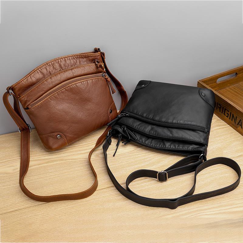 Casual soft leather solid color large capacity shoulder bag mySite