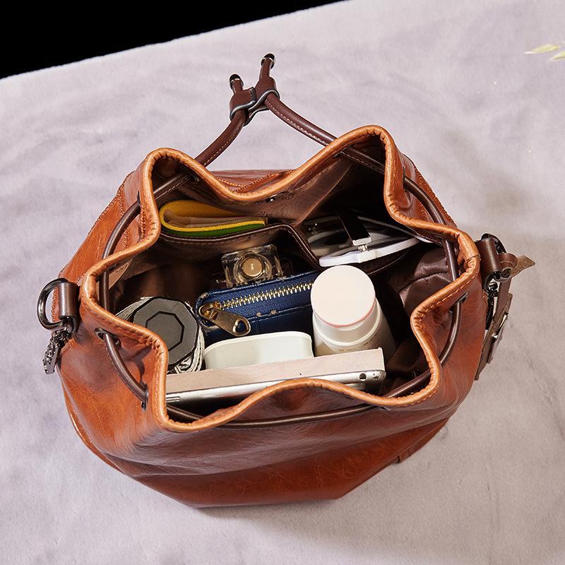 Retro Fashion Shoulder Slung Large Capacity Cable Embroidered Plaid Bucket mySite