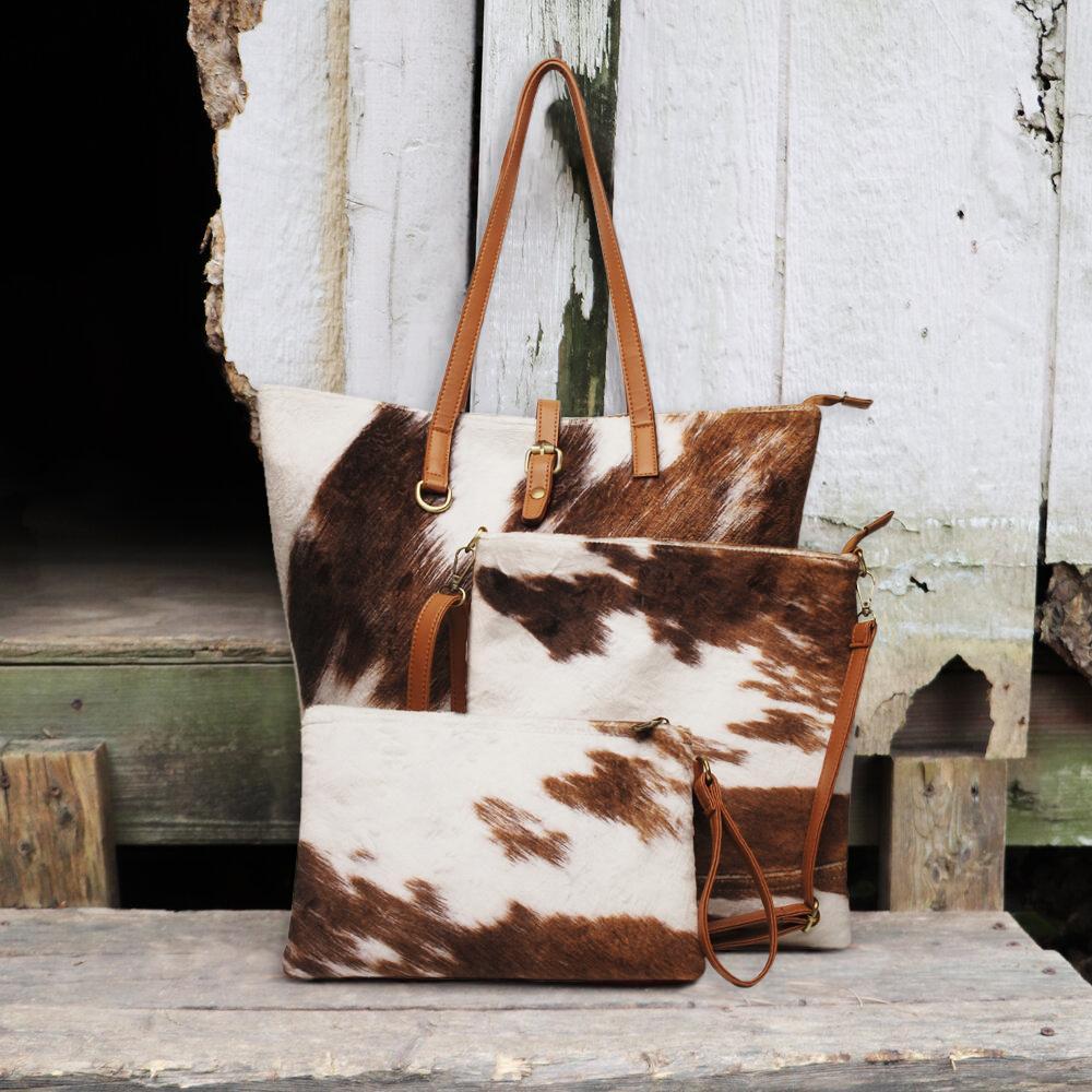 PU cotton plush super soft cow pattern three-piece makeup hand-held one-shoulder handbag mySite