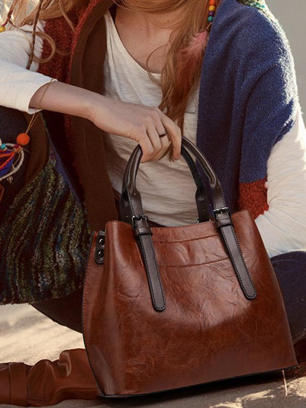 Vintage Crossbody One Shoulder Large Capacity Tote Leather Bag mySite