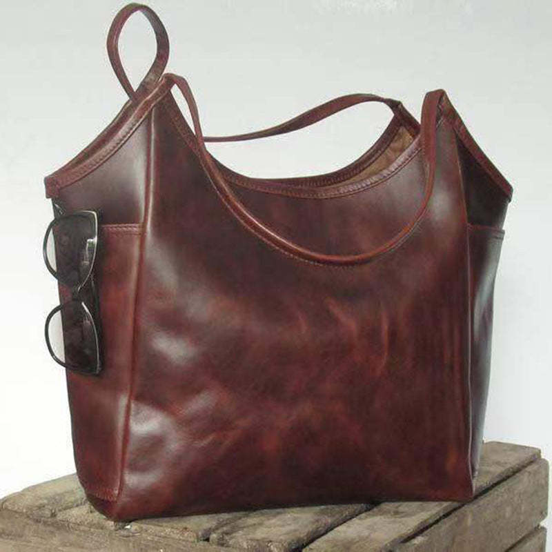 Large-capacity vintage handmade leather tote bag mySite