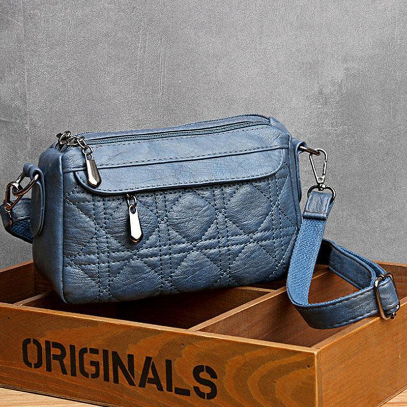 Ladies double-layer large capacity diagonal shoulder bag washed soft leather pouch mySite