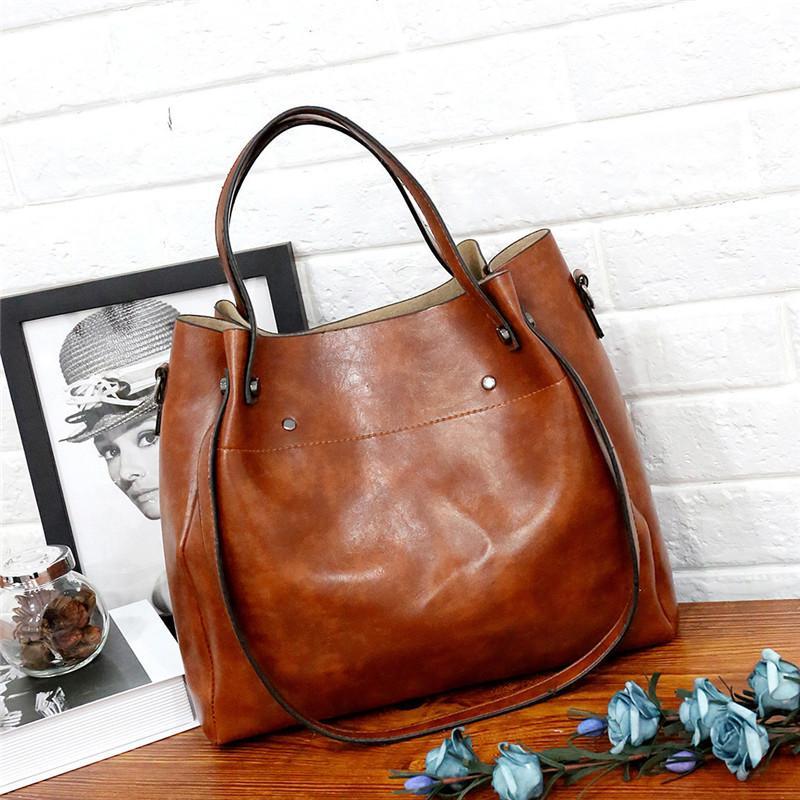 Ladies retro four-piece large-capacity Picture-mother bag, solid color handbag, one-shoulder diagonal bag mySite