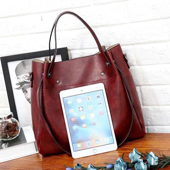 Ladies retro four-piece large-capacity Picture-mother bag, solid color handbag, one-shoulder diagonal bag mySite