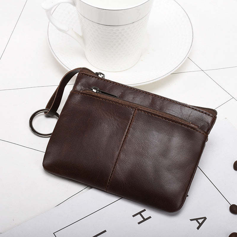 Retro zipper short cowhide small change card holder mySite