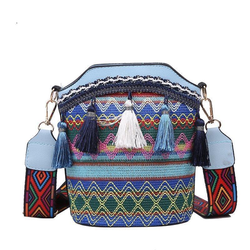 Ladies ethnic style personality one-shoulder messenger bag tassel bucket bag mySite