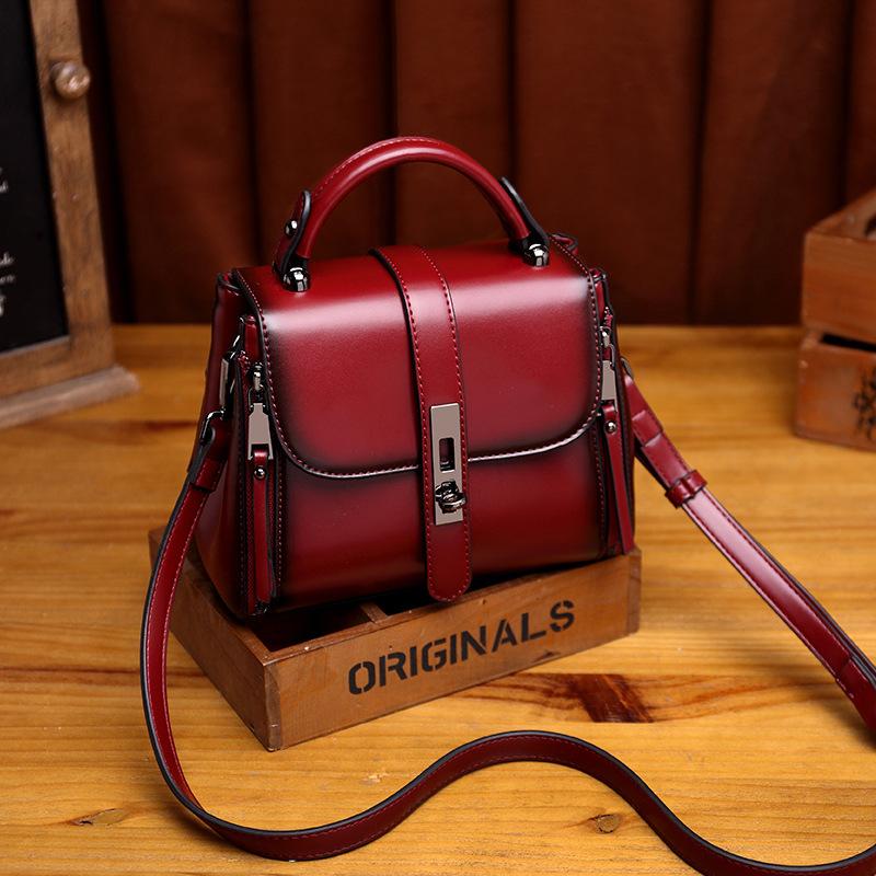 Vintage Women's bag leather fashion trend single shoulder diagonal bag flip bag mySite