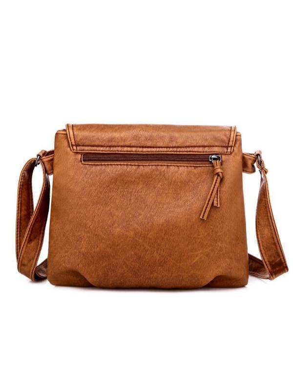 Vintage Washed Leather Pleated Utility Bag mySite