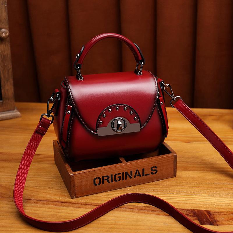 Leather Vintage Leather one shoulder portable diagonal span bag rivet saddle bag mySite