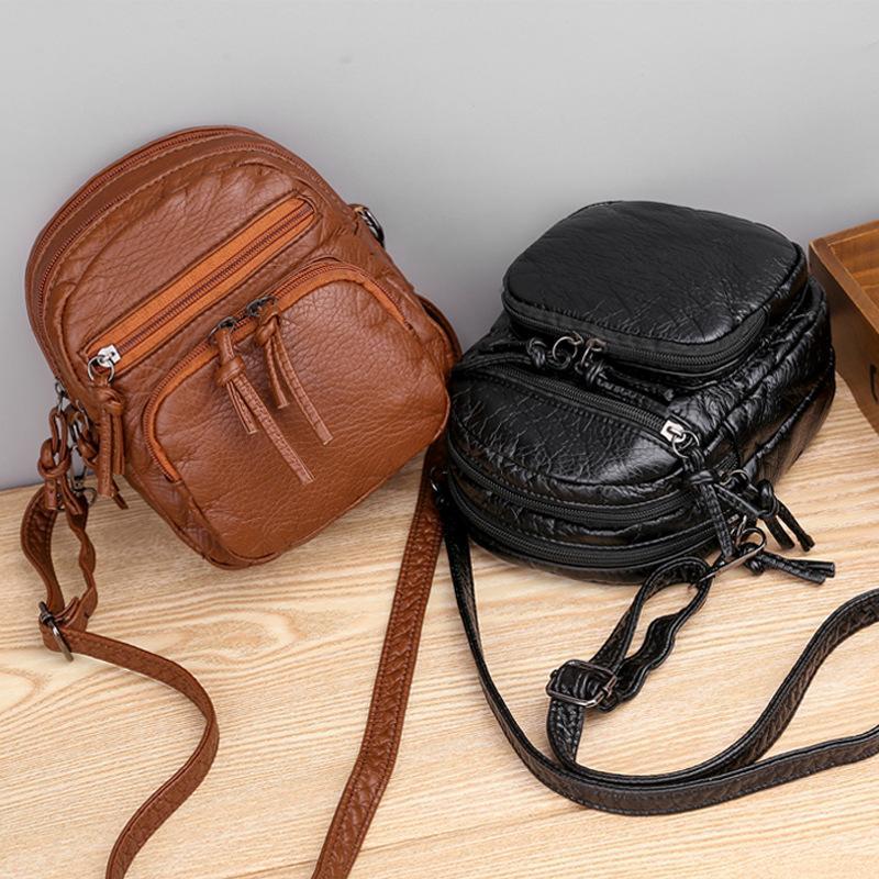 Casual soft leather solid color large capacity shoulder bag mySite
