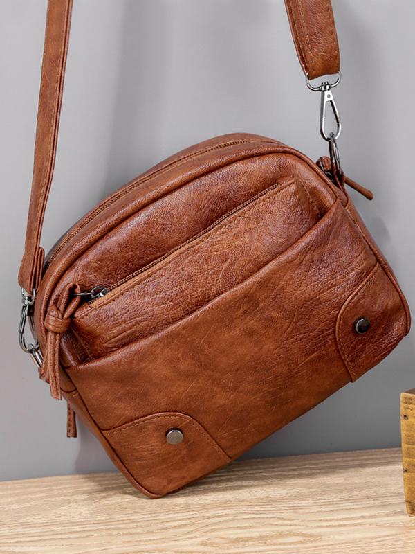 Vintage Washed Leather Utility Crossbody Bag mySite