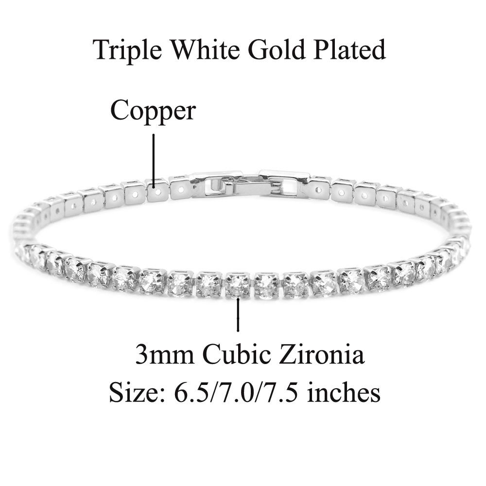 14K Gold Plated 3mm Cubic Zirconia Classic Tennis Bracelet for Women Girl 6.5-7.5 Inch Dropshipping Dainty Jewellery Hip Hop