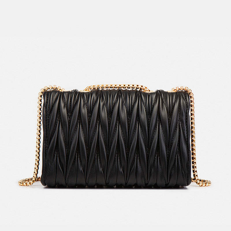 2021 spring and summer new trendy fashion chain one shoulder wrinkle leather bag rhombic crossbody bag underarm bag female bag mySite