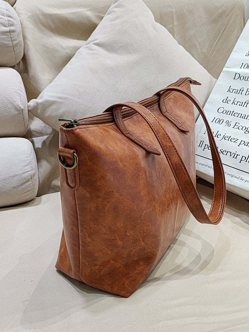 European and American vintage oil wax leather large capacity tote bag mySite