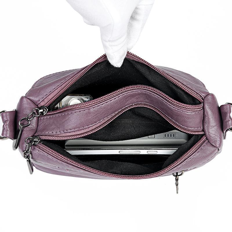 Ladies double-layer large capacity diagonal shoulder bag washed soft leather pouch mySite
