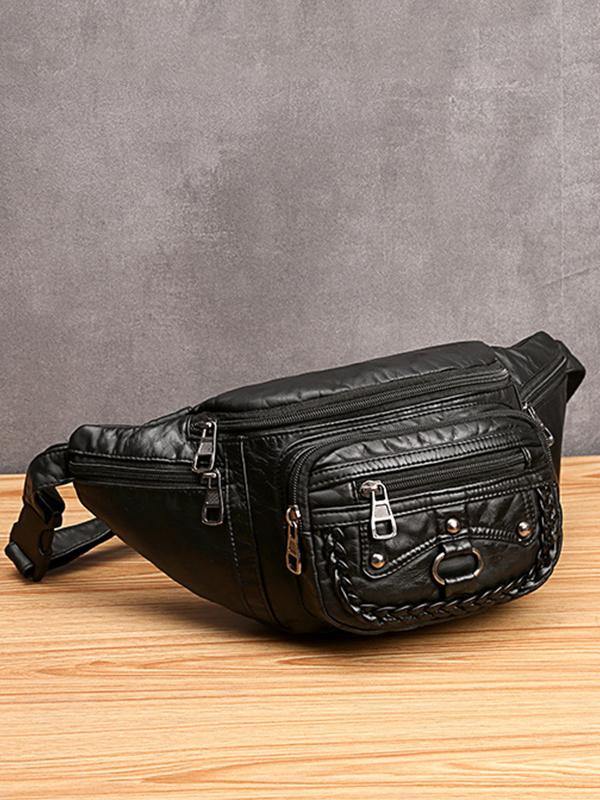 Vintage Studded Washed Leather Functional Bag mySite