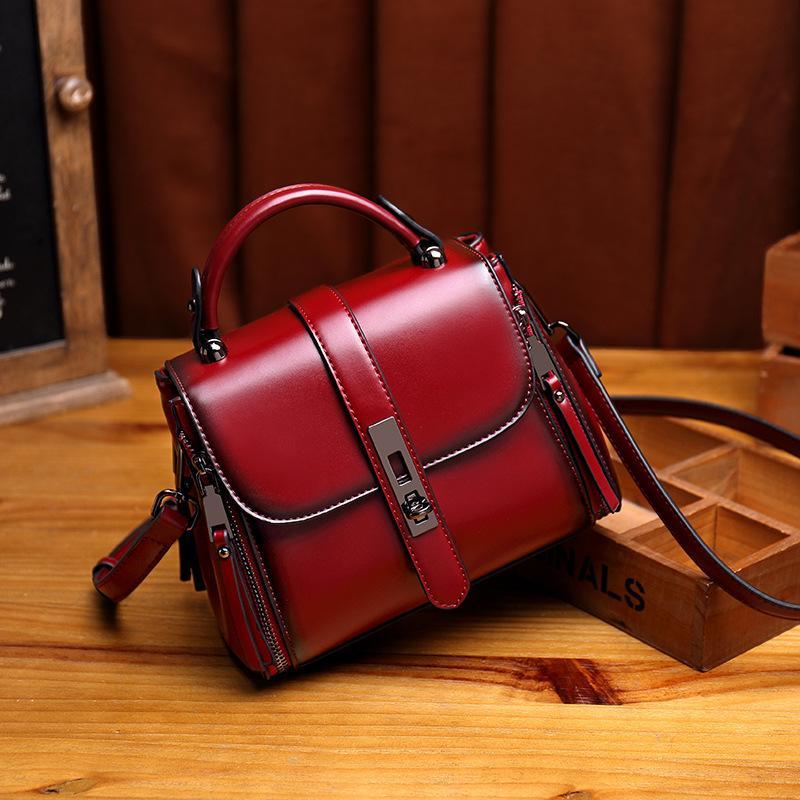 Vintage Women's bag leather fashion trend single shoulder diagonal bag flip bag mySite