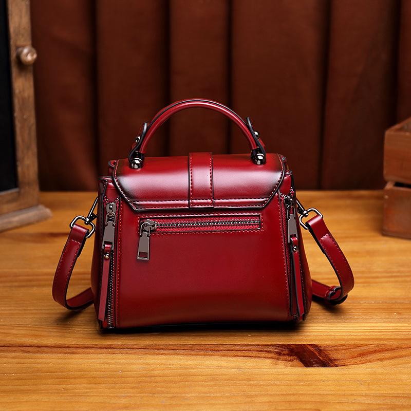 Vintage Women's bag leather fashion trend single shoulder diagonal bag flip bag mySite