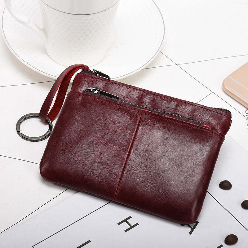 Retro zipper short cowhide small change card holder mySite