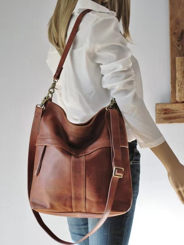European and American style oil wax leather one-shoulder messenger bag fashion trend big bag trendy casual wear mySite